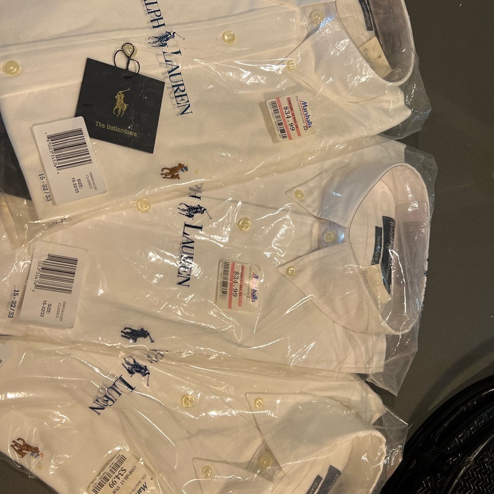 Three White Ralph Lauren shirts, new in package 15 - 32/33